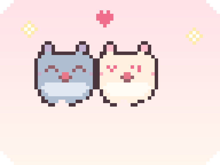 two pixel cats cuddling under a heart
