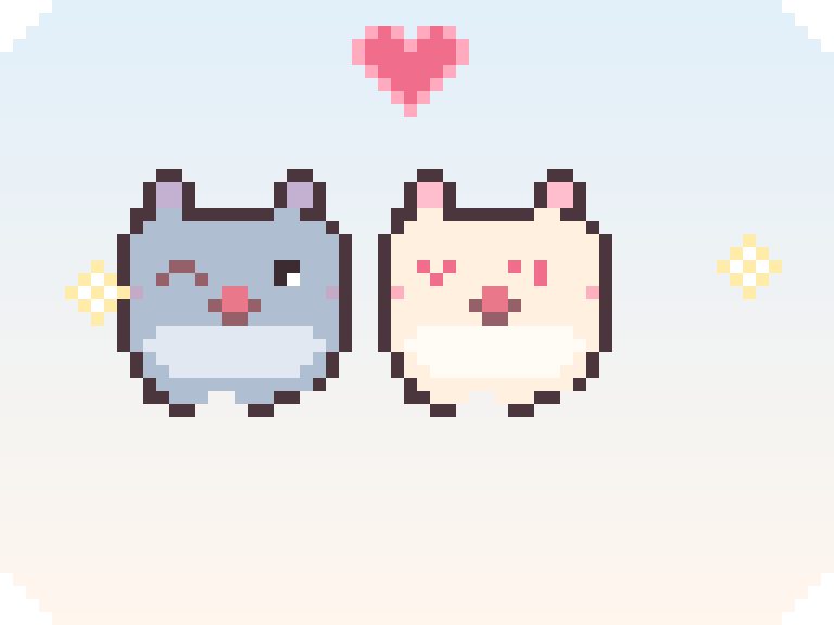 two pixel cats being cute under a big heart